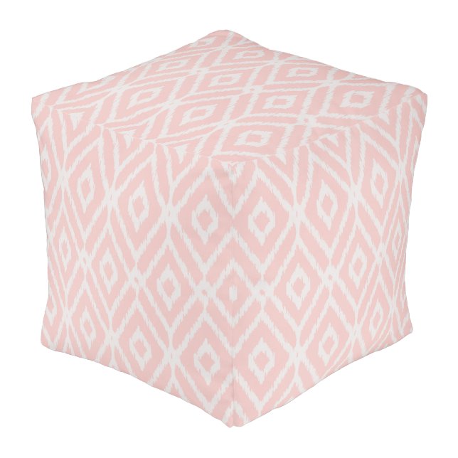 Chic pastel blush pink ikat tribal diamond pattern pouf (Angled Front)