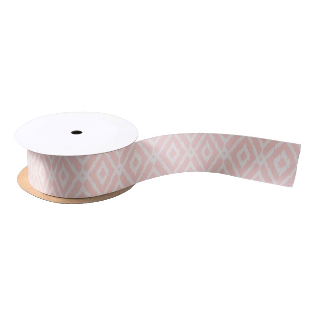 Chic pastel blush pink ikat tribal diamond pattern satin ribbon (Spool)
