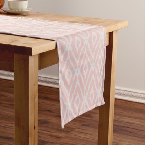 Chic pastel blush pink ikat tribal diamond pattern short table runner