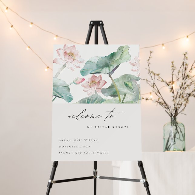Chic Pastel Blush Waterlily Bridal Shower Welcome Foam Board (In Situ (Stand))