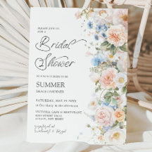 Chic Pastel Blush White Blue Floral Bridal Shower