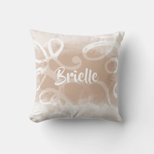 Chic Pastel Brown Watercolor Swirls With Name Throw Pillow