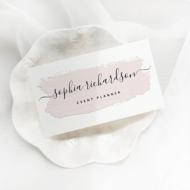 Chic Pastel Brush Stroke | Light Pink on White  Business Card (Creator Uploaded)