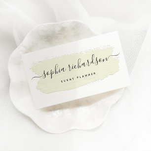 Chic Pastel Brush Stroke Light Yellow on White Business Card
