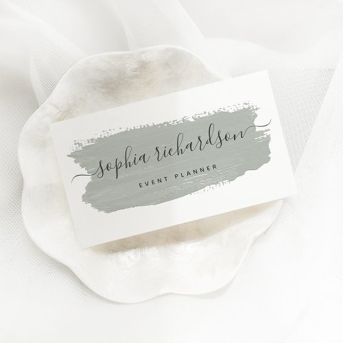 Chic Pastel Brush Stroke  Sage Green on White  Business Card