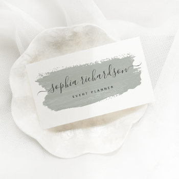 Chic Pastel Brush Stroke | Sage Green On White  Business Card by christine592 at Zazzle