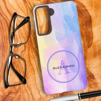 Chic Pastel Color Watercolor Initial Monogram Name