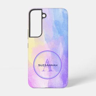 Chic Pastel Color Watercolor Initial Monogram Name Samsung Galaxy S22 Case