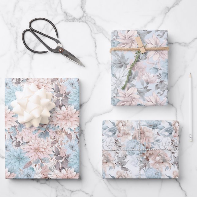 Chic Pastel Floral Gift Wrap - Elegant and Stylish (Front)