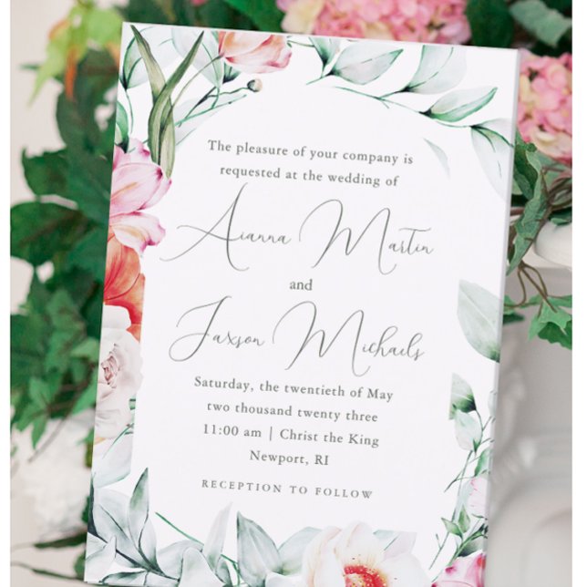 Chic Pastel Floral Romantic Calligraphy Wedding Invitation (Creator Uploaded)