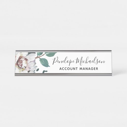 Chic Pastel Floral with Name and Title Desk Name Plate