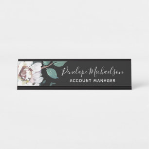 Chic Pastel Floral with Name and Title Desk Name Plate