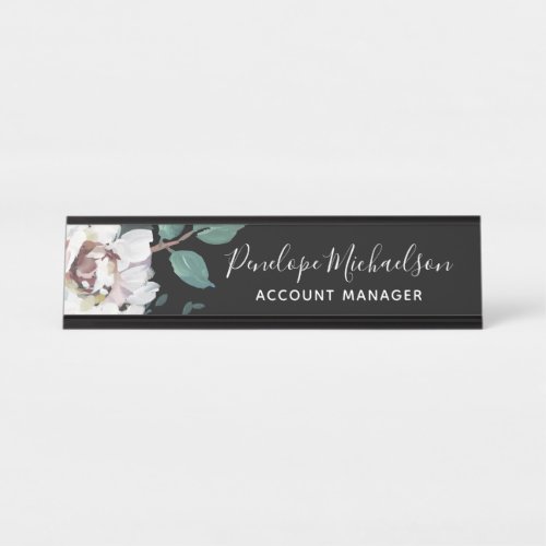 Chic Pastel Floral with Name and Title Desk Name Plate