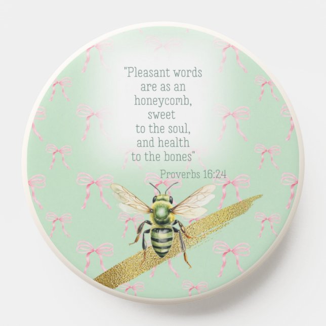 Chic Pastel Green Pink Coquette Christian Bee PopSocket (Popsocket)