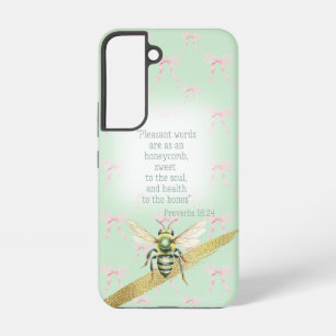 Chic Pastel Green Pink Coquette Christian Bee Samsung Galaxy S22 Case