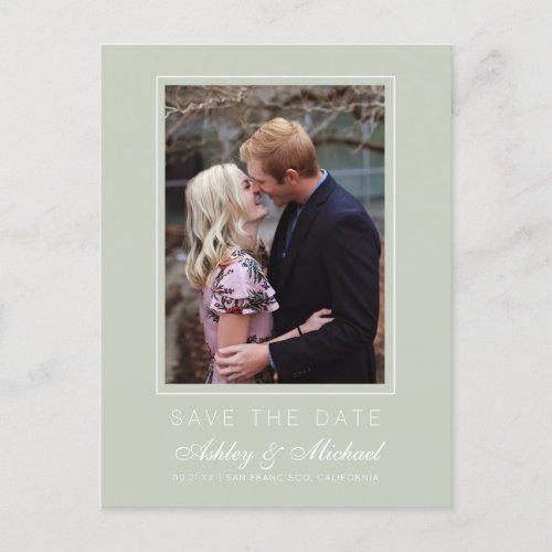 Chic Pastel Green Save the Date Engagement Photo Announcement Postcard