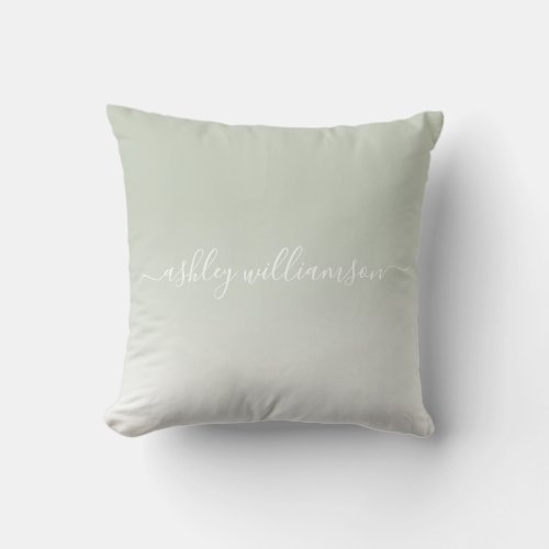 Chic Pastel Green White Ombre Effect Monogram Name Throw Pillow