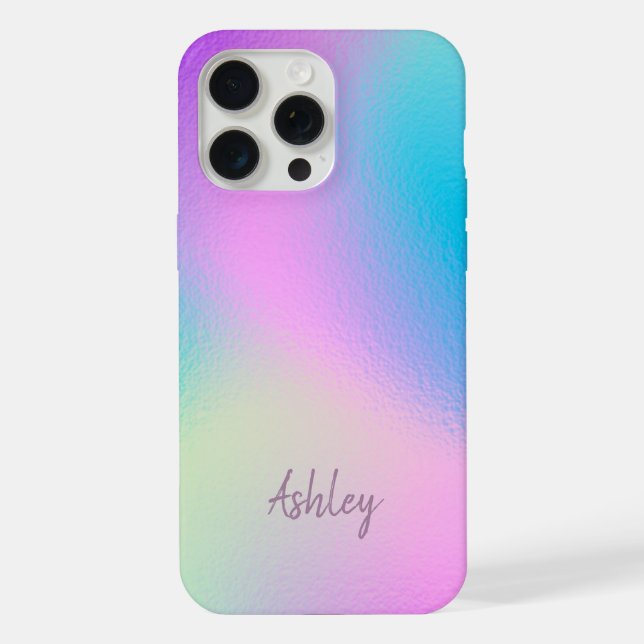 Chic Pastel Holographic Personalized Name iPhone Case (Back)