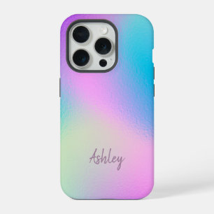 Chic Pastel Holographic Personalized Name iPhone 15 Pro Case