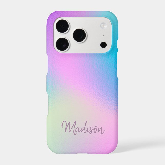 Chic Pastel Holographic Personalized Name iPhone Case (Back)