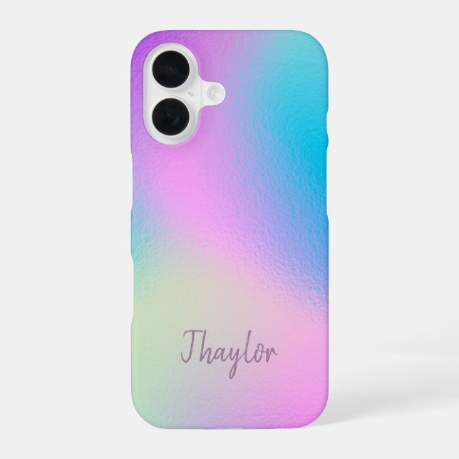 Chic Pastel Holographic Personalized Name iPhone Case (Back)