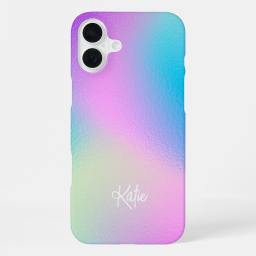 Chic Pastel Holographic with Name iPhone 16 Plus Case