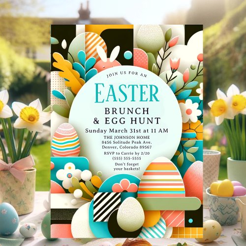 Chic Pastel Modern Easter Brunch  Egg Hunt Invitation