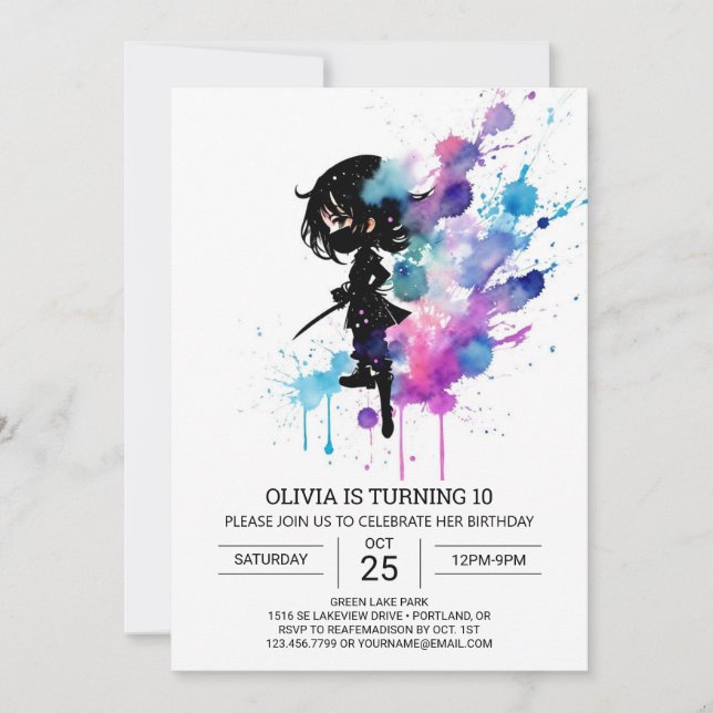Chic Pastel Ninja Girl Birthday Invitation (Front)