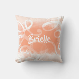 Chic Pastel Orange Watercolor Swirls With Name Throw Pillow