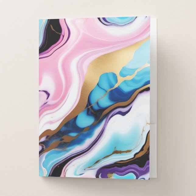 Chic Pastel pink blue purple gold Faux Marble  Pocket Folder (Front)