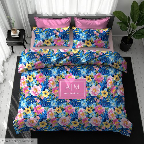 Chic pastel pink blue yellow floral custom name