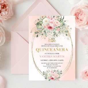 Chic Pastel Pink Eucalyptus Quinceañera Invite