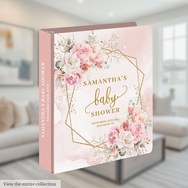 Chic pastel pink floral baby shower 3 ring binder (Chic pastel pink floral baby shower ring binder)