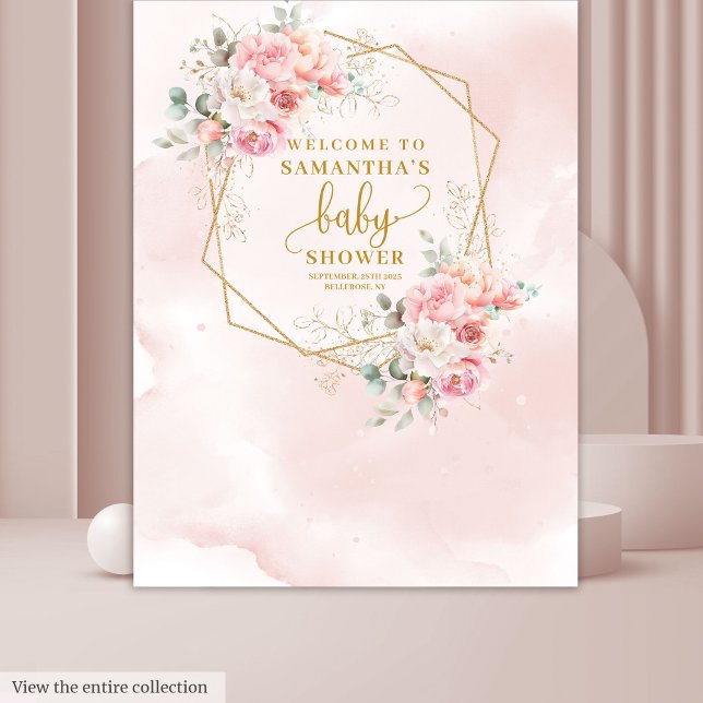 Chic pastel pink floral baby shower backdrop (Chic pastel pink floral baby shower backdrop)
