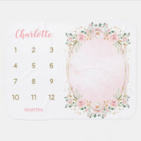 Chic Pastel Pink Floral Wreath Monthly Milestone