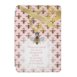 Chic Pastel Pink Gold Bee Matrix Faith Queen Bee iPad Mini Cover