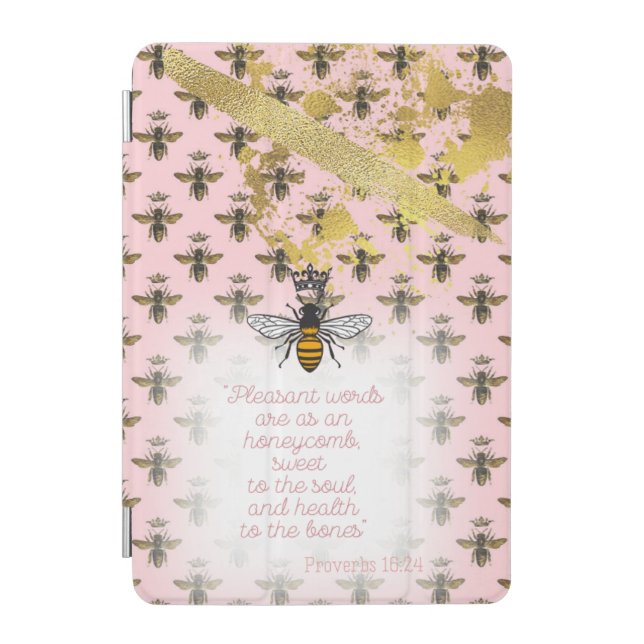 Chic Pastel Pink Gold Bee Matrix Faith Queen Bee iPad Mini Cover (Front)