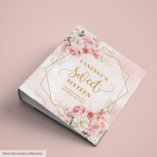 Chic Pastel Pink Gold Peonies Sweet 16 Ring Binder