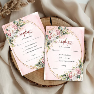 Chic Pastel Pink Greenery Wedding RSVP Card