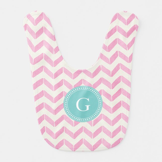 Chic Pastel Pink & Mint Chevron Custom Monogram Bib (Front)
