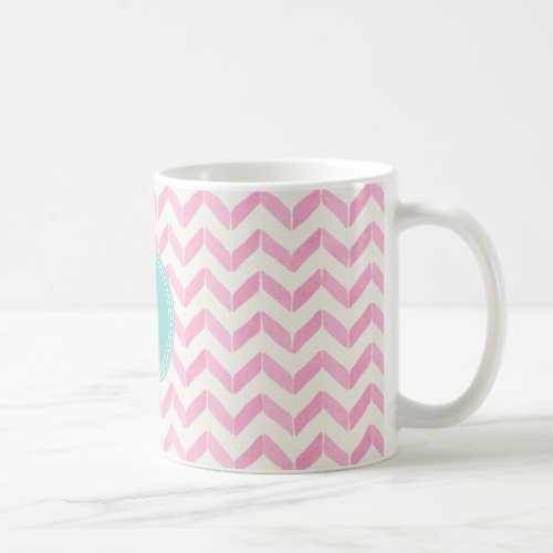 Chic Pastel Pink  Mint Chevron Custom Monogram Coffee Mug