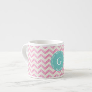 Chic Pastel Pink & Mint Chevron Custom Monogram Espresso Cup