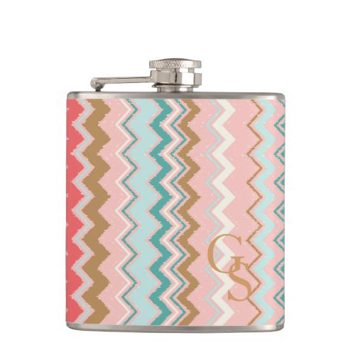 Chic Pastel Pink Mint Chevron Custom Monogram Hip Flask