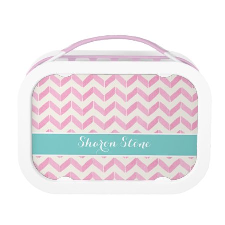 Chic Pastel Pink & Mint Chevron Custom Monogram Lunch Box