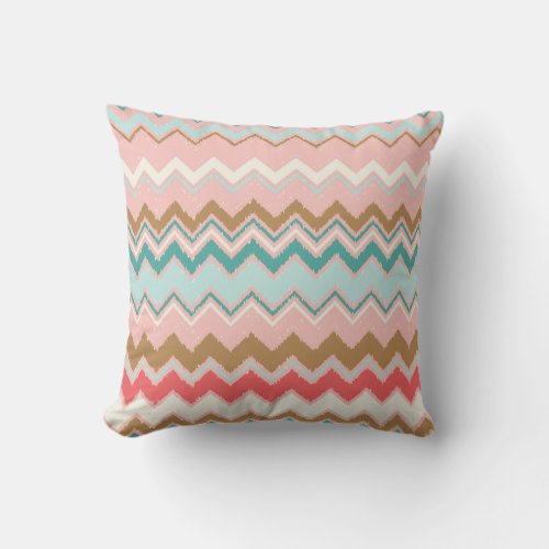 Chic Pastel Pink Mint Chevron Custom Monogram Throw Pillow