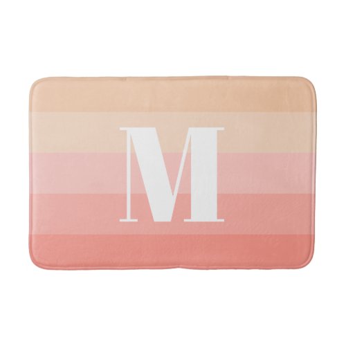 Chic Pastel Pink  Peach Stripes Monogram Letter Bath Mat