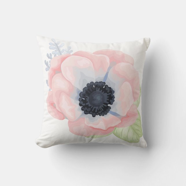 Chic Pastel Pink Poppy Throw Pillow (Front)