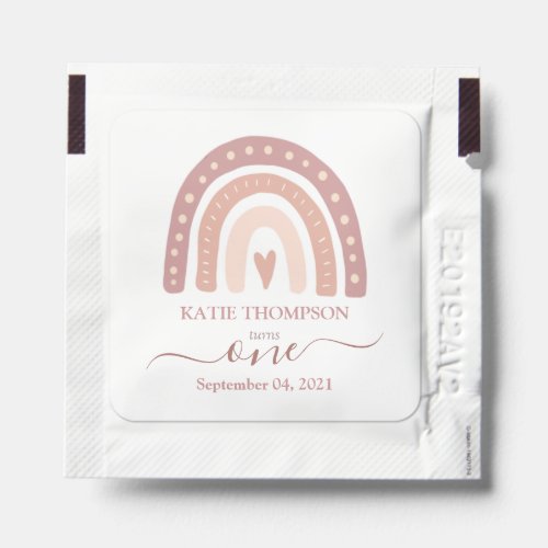 Chic Pastel Pink Rainbow Boho First Birthday Hand Sanitizer Packet