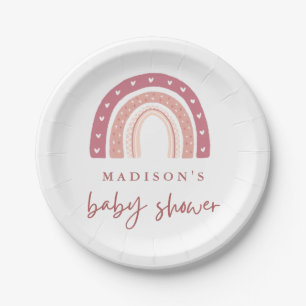 Chic Pastel Pink Rainbow Calligraphy Baby Shower Paper Plates