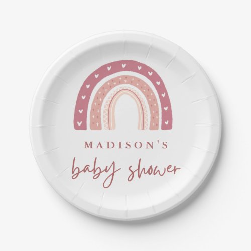 Chic Pastel Pink Rainbow Calligraphy Baby Shower  Paper Plates